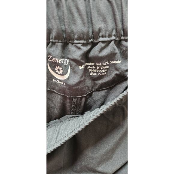 CHICO'S ZENERGY Sz 2R L Black Cargo Pull Hems Quik Dry Pants 32 Waist 31 Inseam - Picture 2 of 2